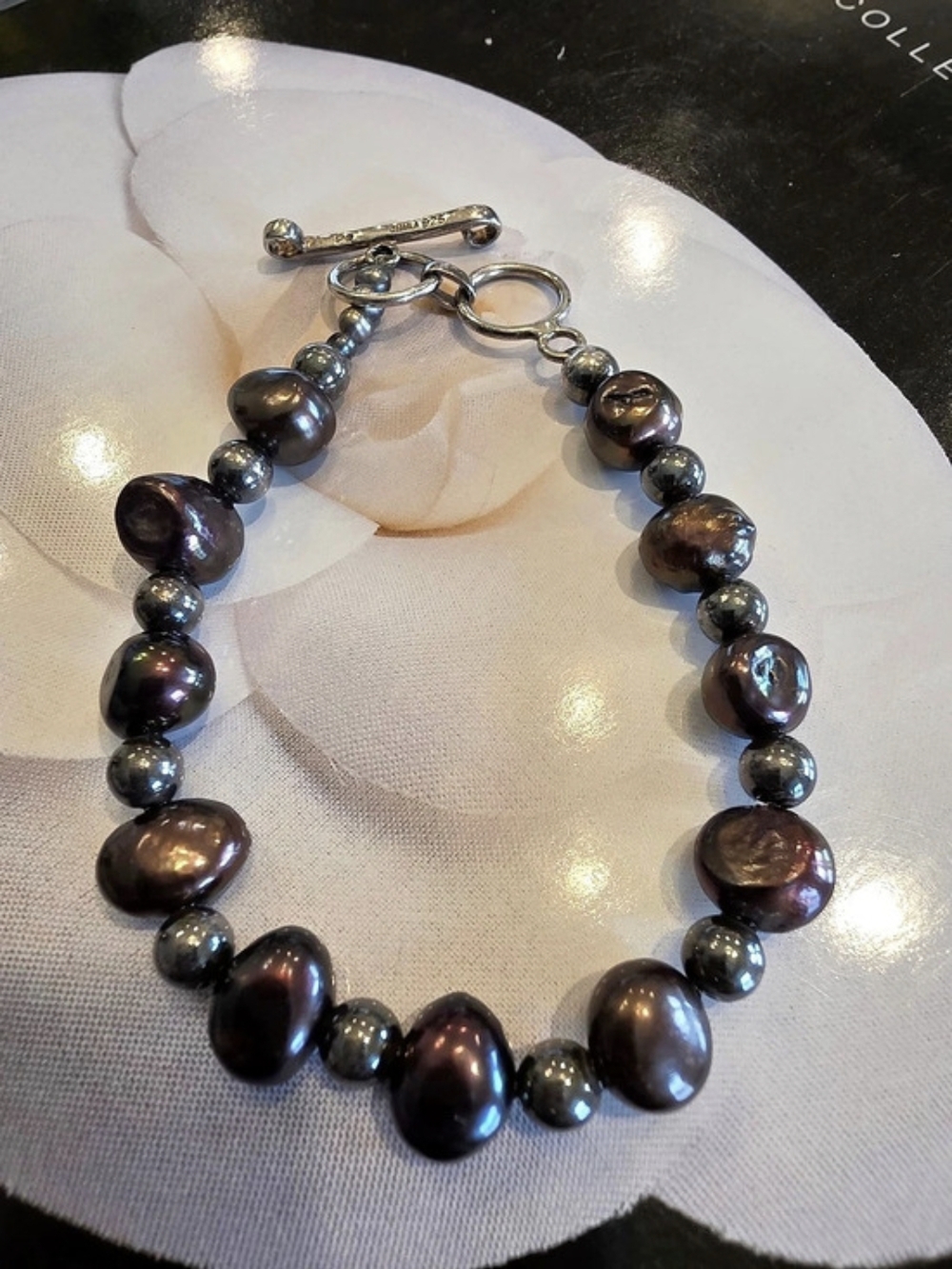 Silpada Sterling 925 Silver Brown Pearl Bracelet - Toggle Clasp